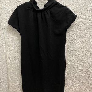 Lined Shift Dress with Back Drop-Collar and Tie -Black